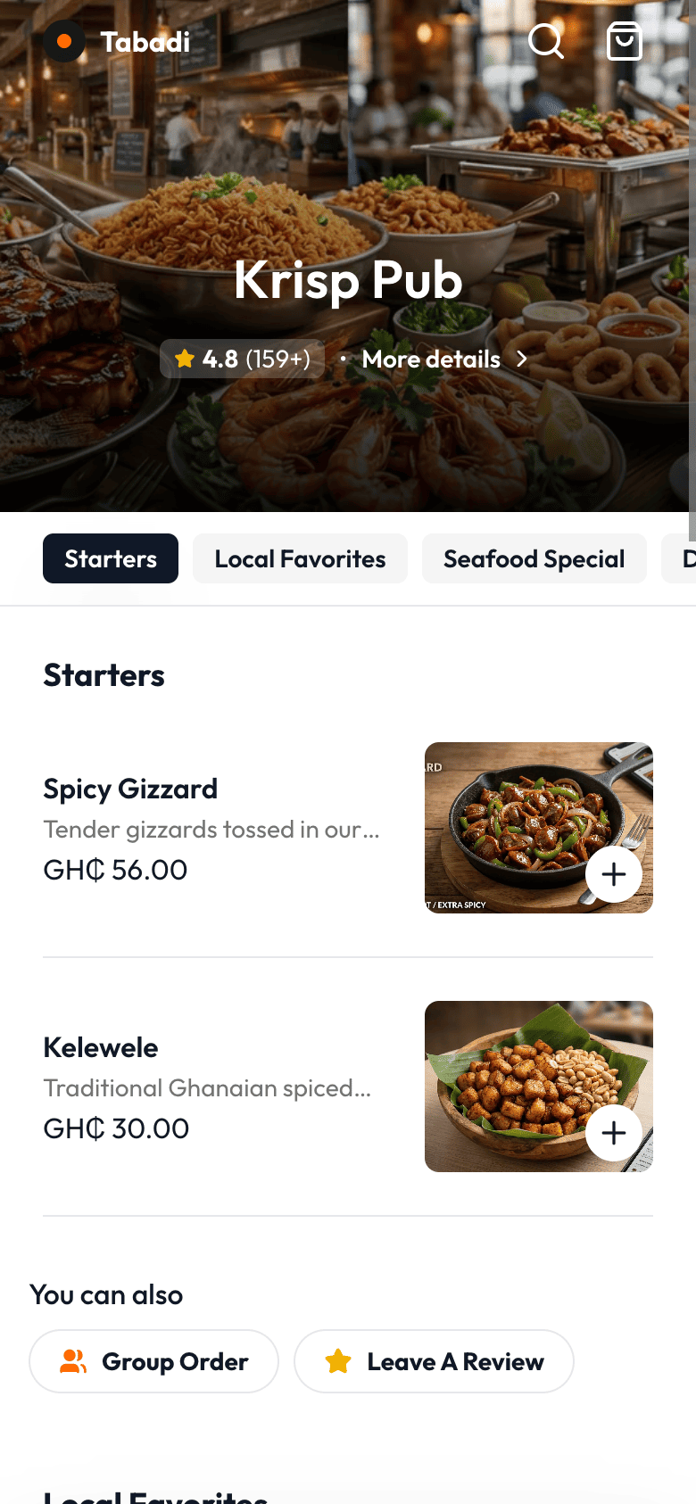 Diner Mobile Menu View